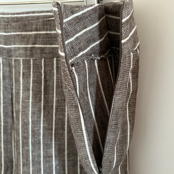 Current Linen Blend Straight Leg Pants Size 12 Taupe Stripe Side Zipper Mid Rise - Picture 4 of 5